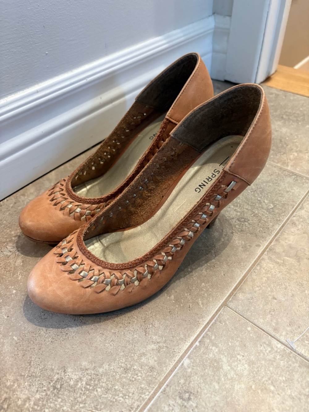 Call It Spring Tan Braided Round-Toe Heels